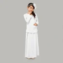 Faizah White Kids Abaya with Pockets: 2 Piece Top and Skirt Set (5 to 14 Years)