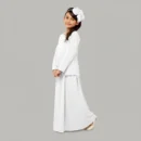 Faizah White Kids Abaya with Pockets: 2 Piece Top and Skirt Set (5 to 14 Years)