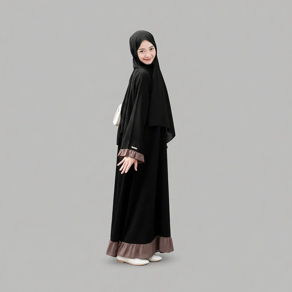 Frill Abaya finished stitching and hem detail