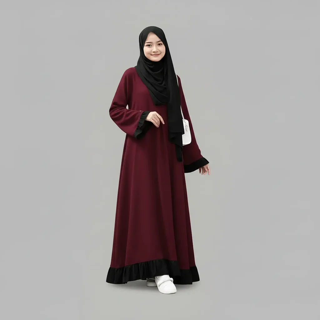 Layered Abaya full length front view Layered Abaya full length front view