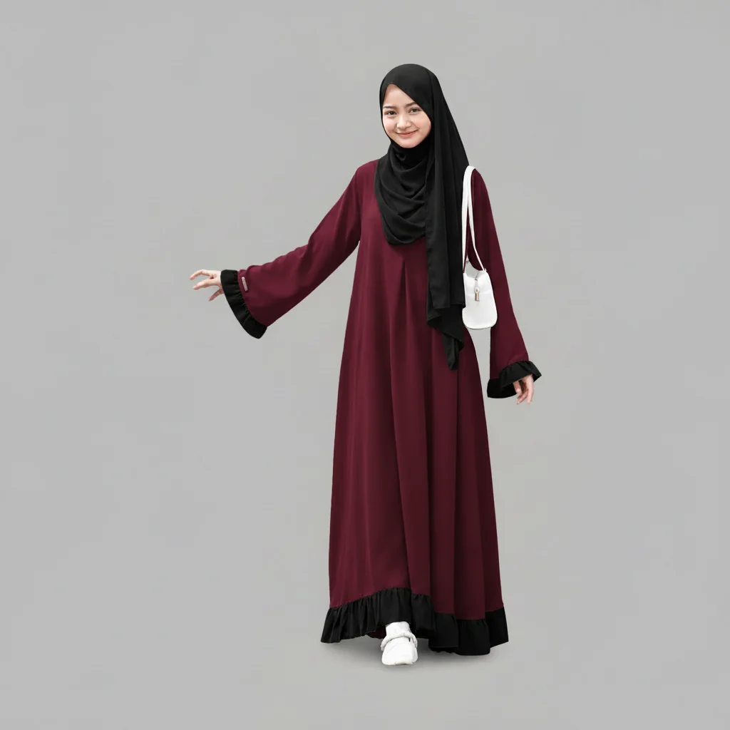 Layered Abaya frill tier and hem detail Layered Abaya frill tier and hem detail