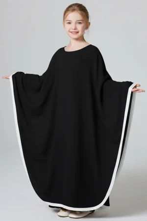 Black Cape Abaya for Kids - full length front view