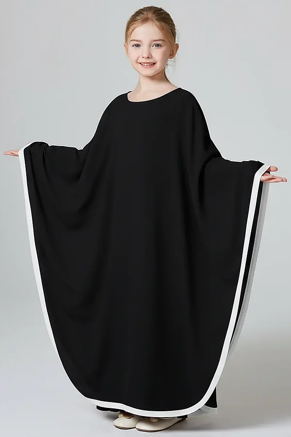 Black Cape Abaya for Kids - full length front view