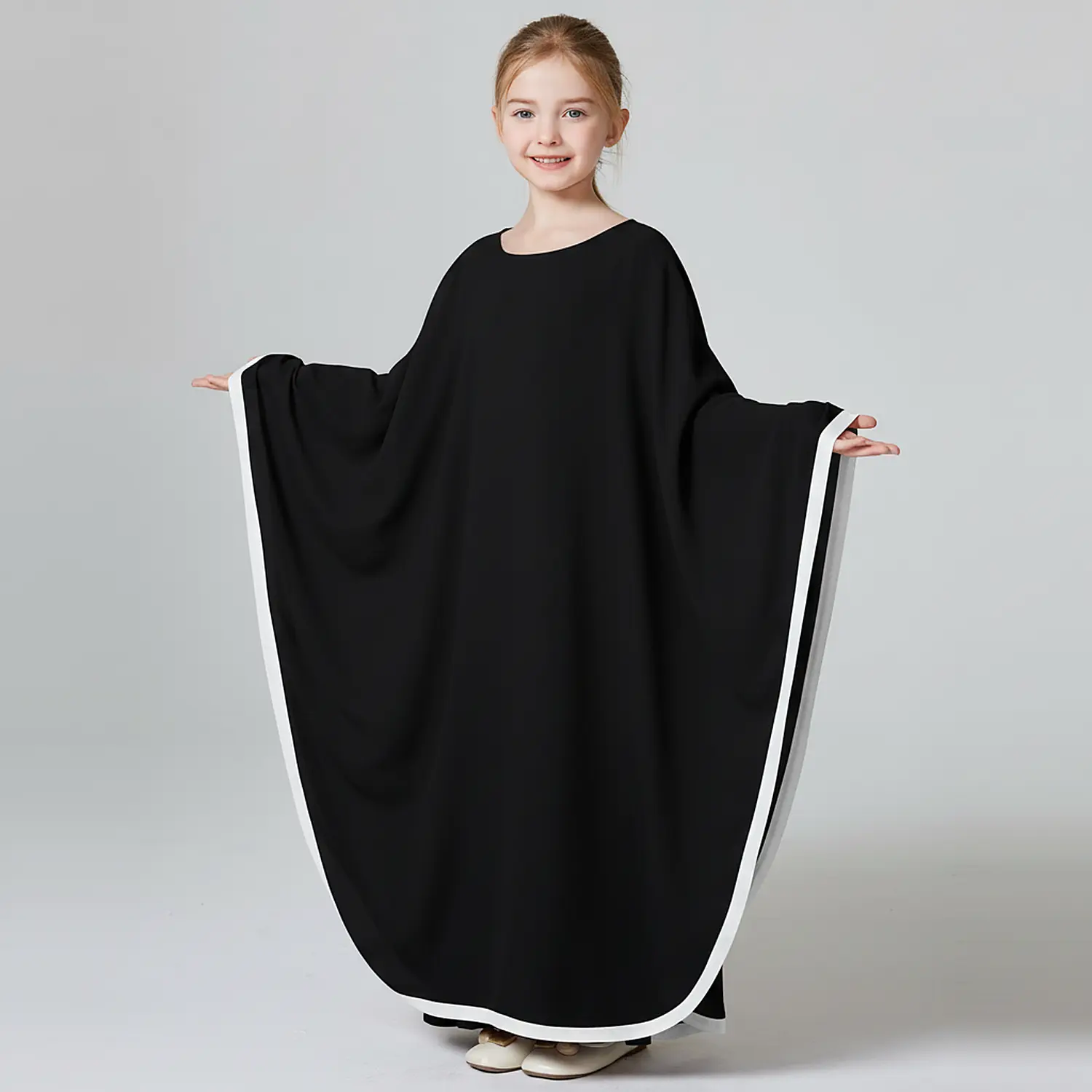 Black Cape Abaya for Kids full length front view