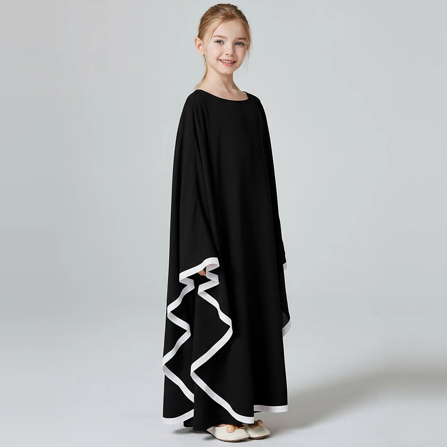 Black Cape Abaya for Kids styling and drape detail