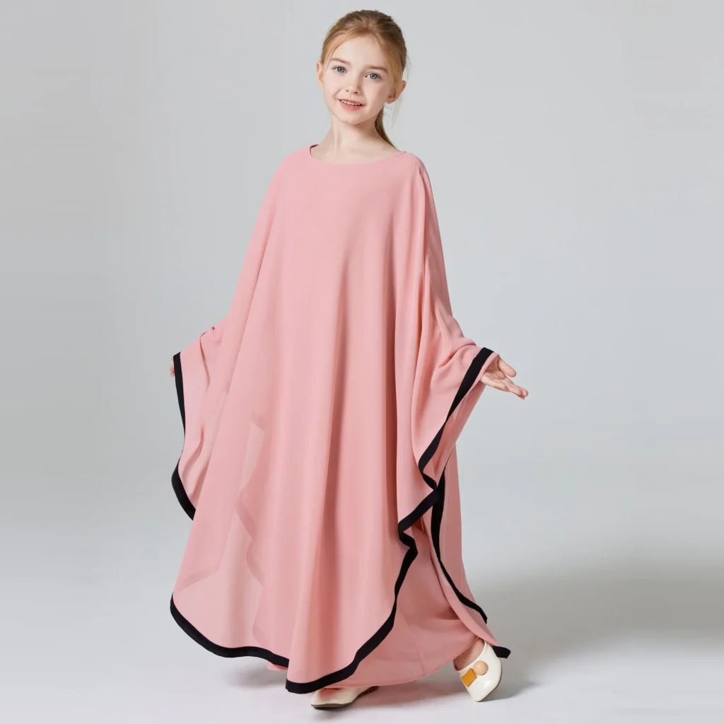 Kids Cape Abaya full length front view Kids Cape Abaya full length front view