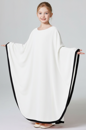 White Cape Abaya for Kids - full length front view