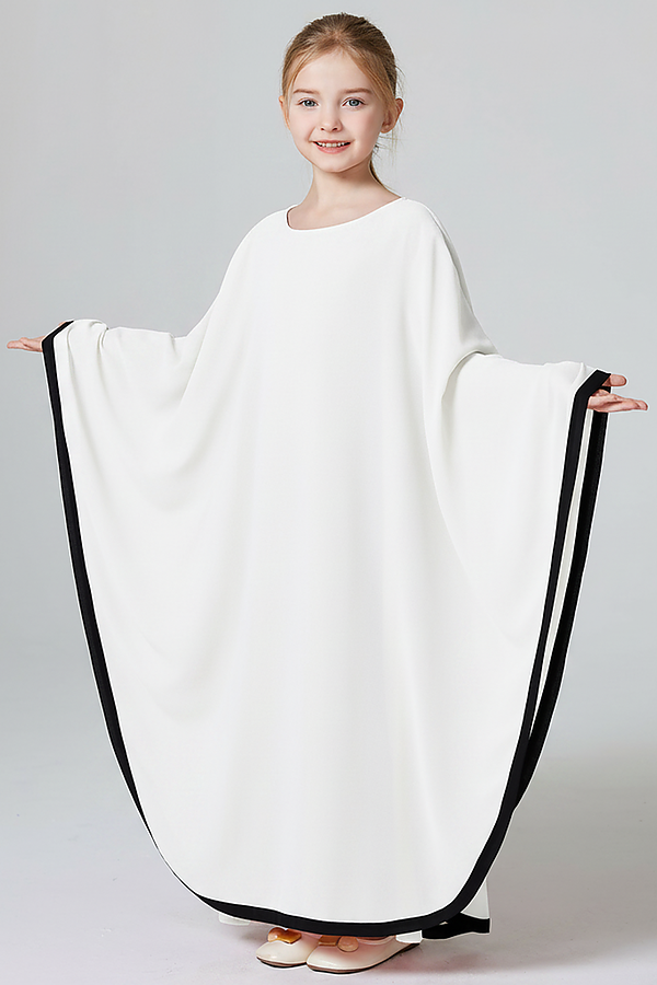 White Cape Abaya for Kids - full length front view