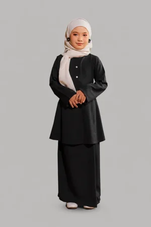 Black 2 Piece Kids Abaya  full length front view
