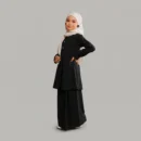 Black 2 Piece Kids Abaya - finished stitching and hem detail