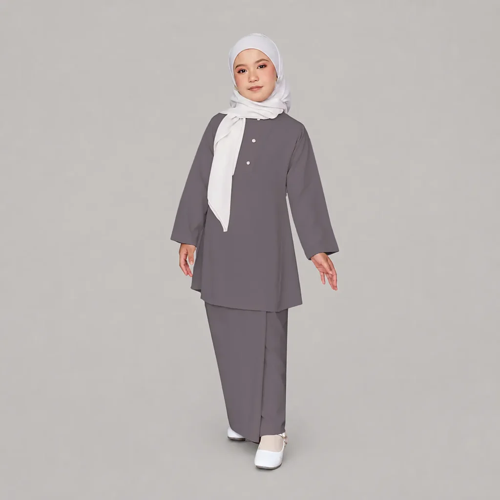 Kids Abaya with Buttons full length front view Kids Abaya with Buttons full length front view