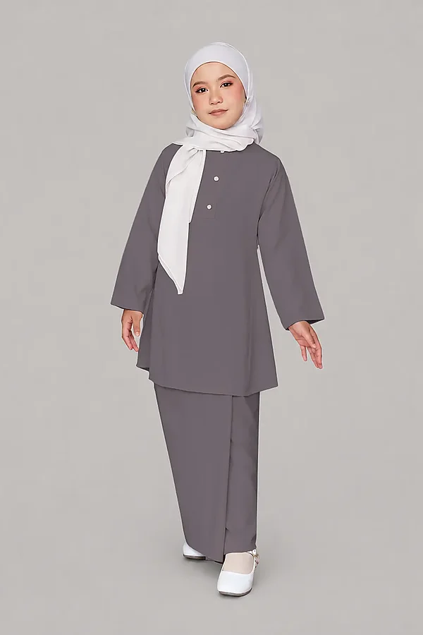 Kids Abaya with Buttons - full length front view