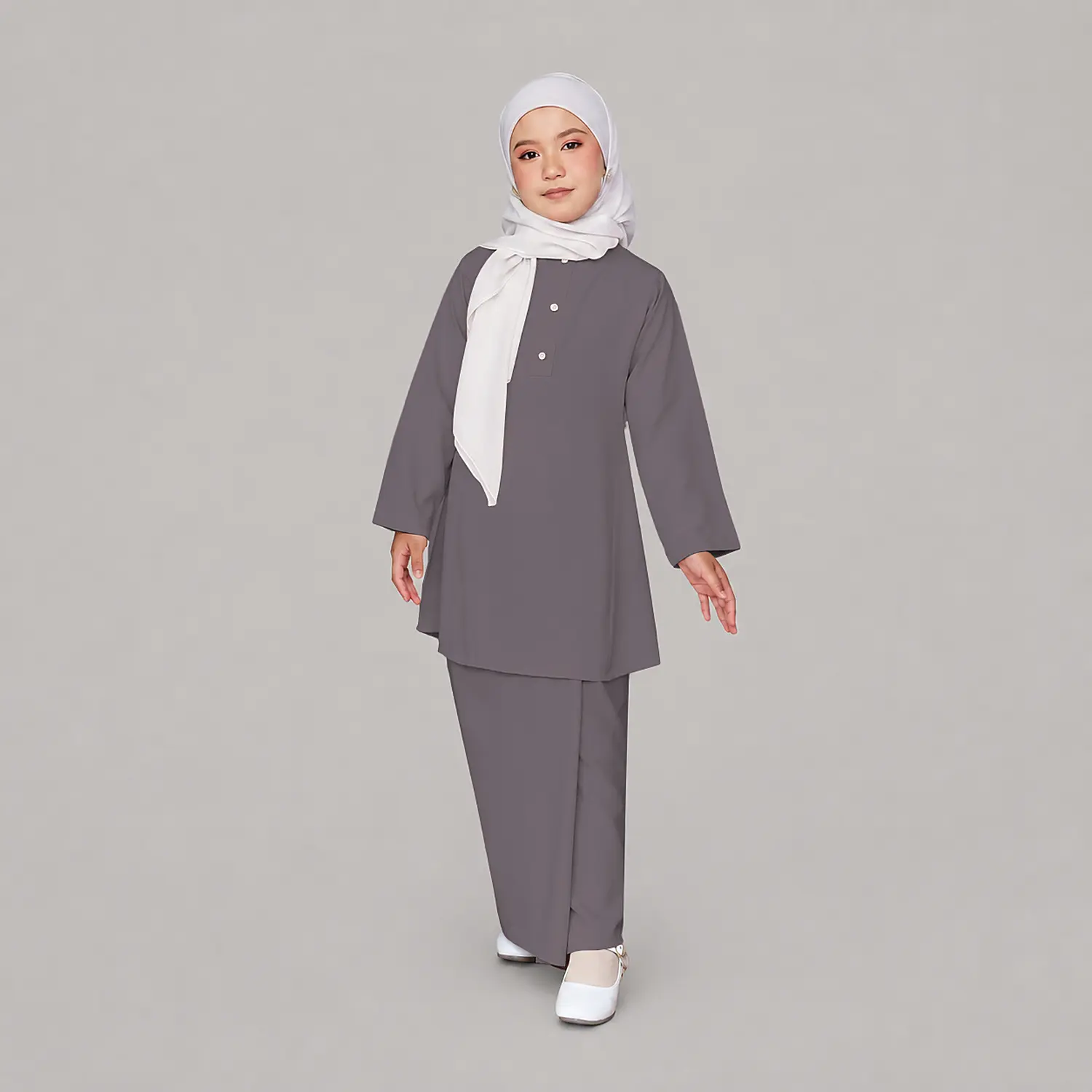 Kids Abaya with Buttons full length front view