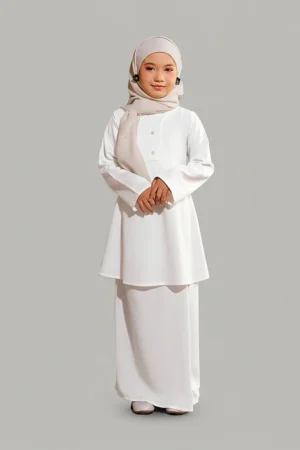 White 2 Piece Kids Abaya  full length front view