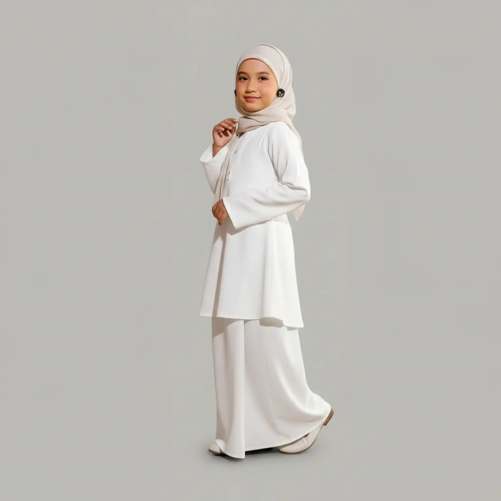 White 2 Piece Kids Abaya Nida Matte fabric close up White 2 Piece Kids Abaya Nida Matte fabric close up