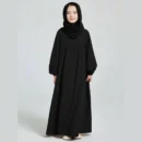 Plain Black Kids Abaya - finished stitching and hem detail