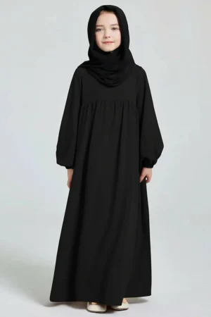 Plain Black Kids Abaya - finished stitching and hem detail