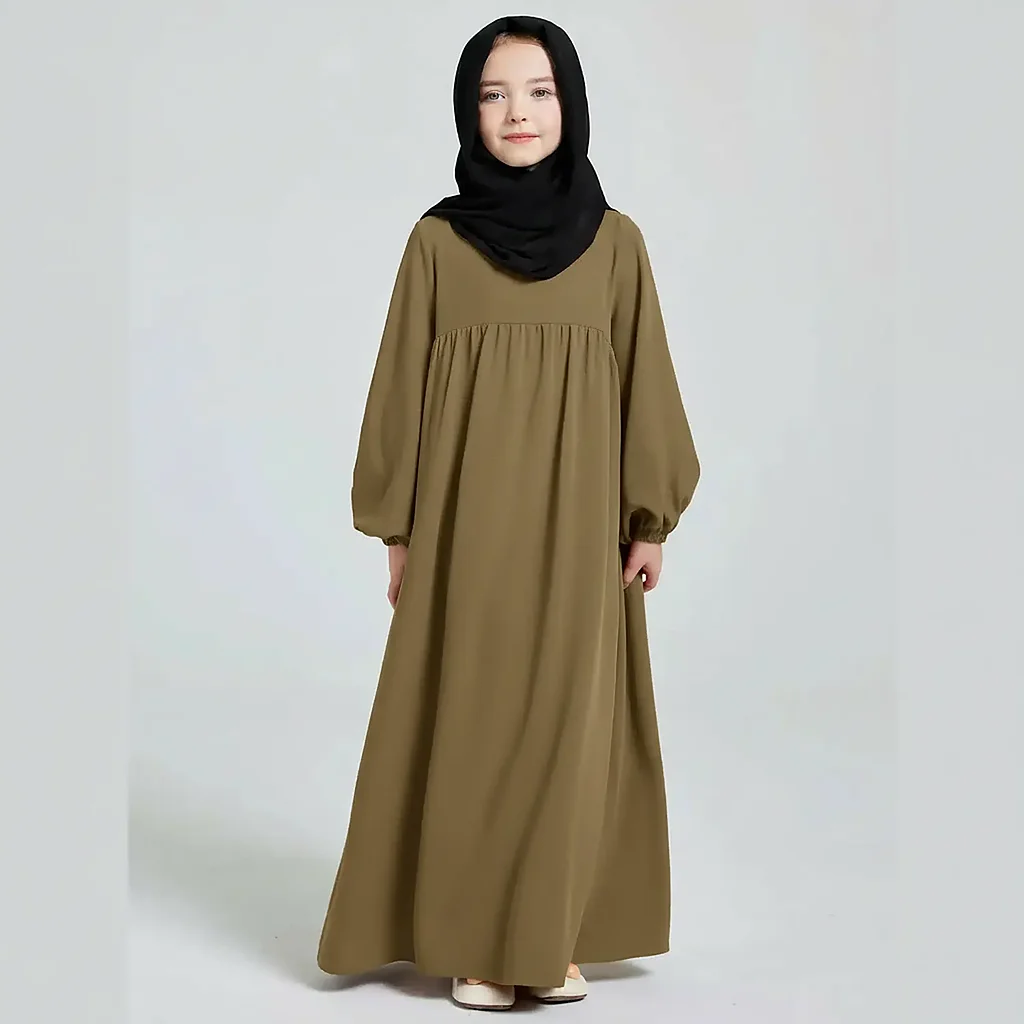 Casual Kids Abaya full length front view Casual Kids Abaya full length front view