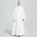 Plain White Kids Abaya - full length front view