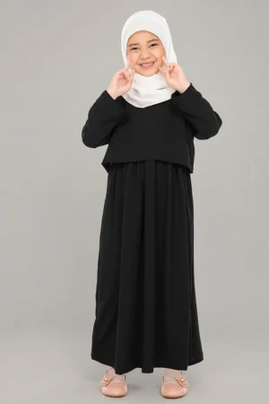 Kids Black Abaya - finished stitching and hem detail