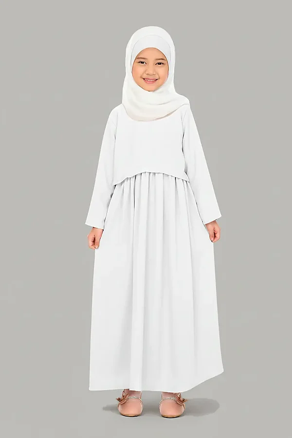 Kids White Abaya - finished stitching and hem detail