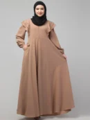 Khaki layered shoulder umbrella abaya with elasticated cuffs