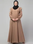 Khaki layered shoulder umbrella abaya full sleeves