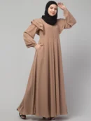 Khaki layered shoulder umbrella abaya back view