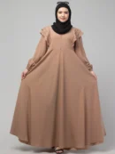 Khaki layered shoulder umbrella abaya detail
