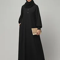 A Line Lace Abaya with Button Placket in Black color