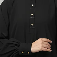 A Line Lace Abaya with Button Placket in Black color, photo 2