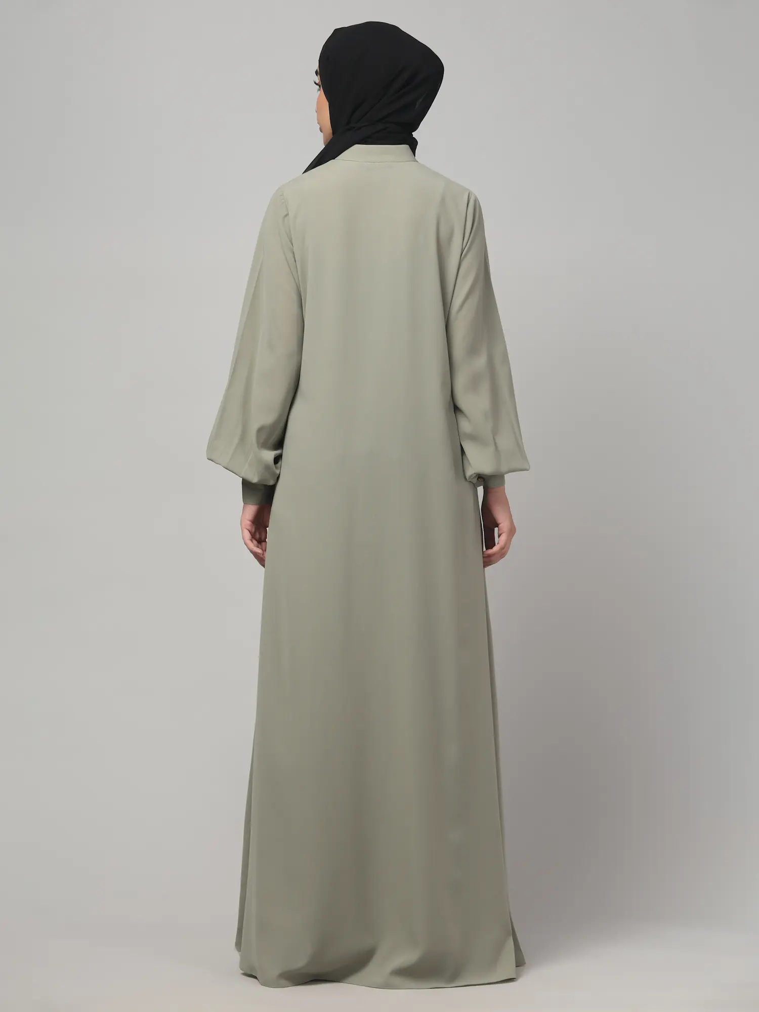 A Line Lace Abaya with Button Placket in Grey Olive color, photo 2