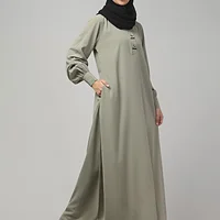 A Line Lace Abaya with Button Placket in Grey Olive color, photo 4