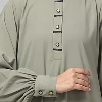 A Line Lace Abaya with Button Placket in Grey Olive color, photo 5