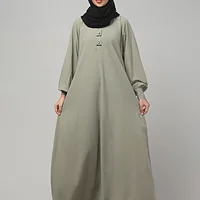 A Line Lace Abaya with Button Placket in Grey Olive color, photo 6