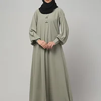 A Line Lace Abaya with Button Placket in Grey Olive color, photo 7