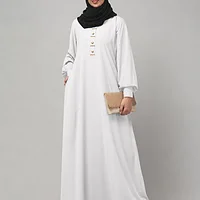 A Line Lace Abaya with Button Placket in White color