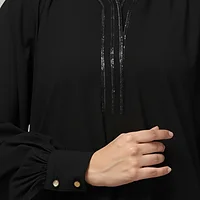 V Neck A Line Abaya with Lace Neckline in Black color, photo 2
