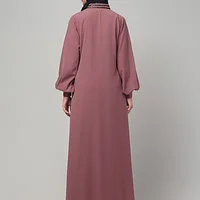 V Neck A Line Abaya with Lace Neckline in Puce Pink color, photo 2