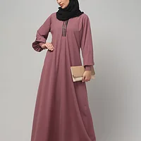 V Neck A Line Abaya with Lace Neckline in Puce Pink color, photo 3