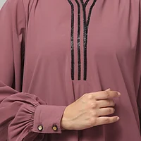 V Neck A Line Abaya with Lace Neckline in Puce Pink color, photo 4
