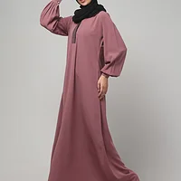 V Neck A Line Abaya with Lace Neckline in Puce Pink color, photo 5