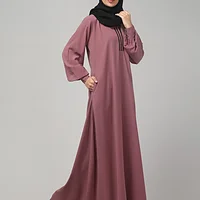 V Neck A Line Abaya with Lace Neckline in Puce Pink color, photo 6