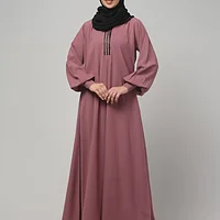 V Neck A Line Abaya with Lace Neckline in Puce Pink color, photo 7