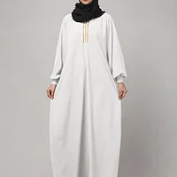 V Neck A Line Abaya with Lace Neckline in White color
