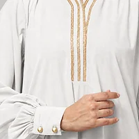 V Neck A Line Abaya with Lace Neckline in White color, photo 2