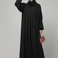 Ruffled High Neck Maxi Abaya in Black color