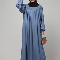 Ruffled High Neck Maxi Abaya in Denim Blue color