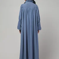 Ruffled High Neck Maxi Abaya in Denim Blue color, photo 2