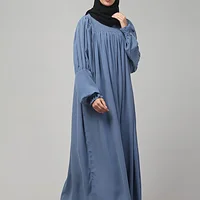 Ruffled High Neck Maxi Abaya in Denim Blue color, photo 4